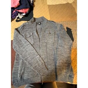 Rock & Republic Mens XXL Full Zip Mock Neck Sweater Gray Military Epaulette Knit